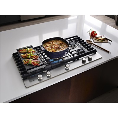 Kitchenaid KCGS956ESS 36" 5 Burner Gas Cooktop With Griddle Stainless Steel Color