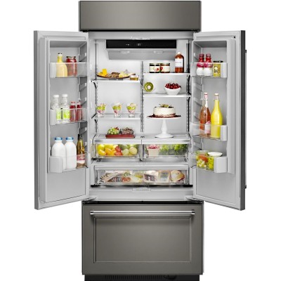 Kitchenaid KBFN506EPA 36" Built In French Door Fridge With Platinum Interior Panel Ready