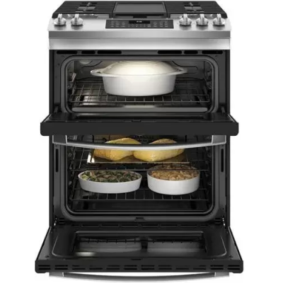 GE JCGSS86SPSS 30" Double Oven Slide In Gas Range With True European Air Fry
